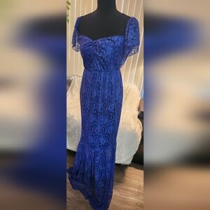 Blue and Yellow Floral Lace Maxi Dress